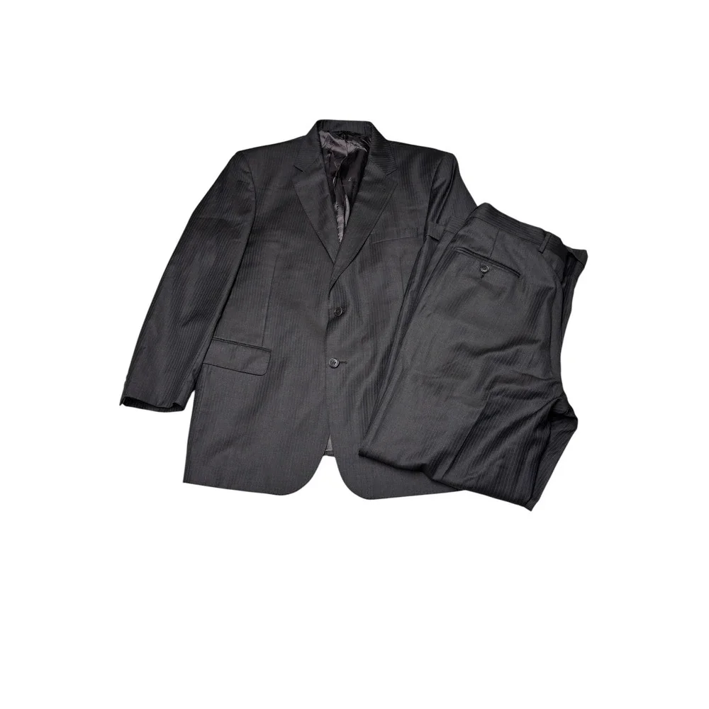 Jos A Bank Signature Gold Mens 43R W36 L32 Suit Set Charcoal Pinstripe 100% Wool